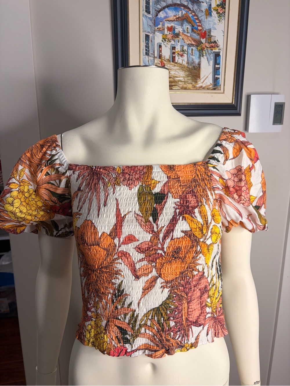 NWT Express Flora Smocked Puff Sleeve Crop Top